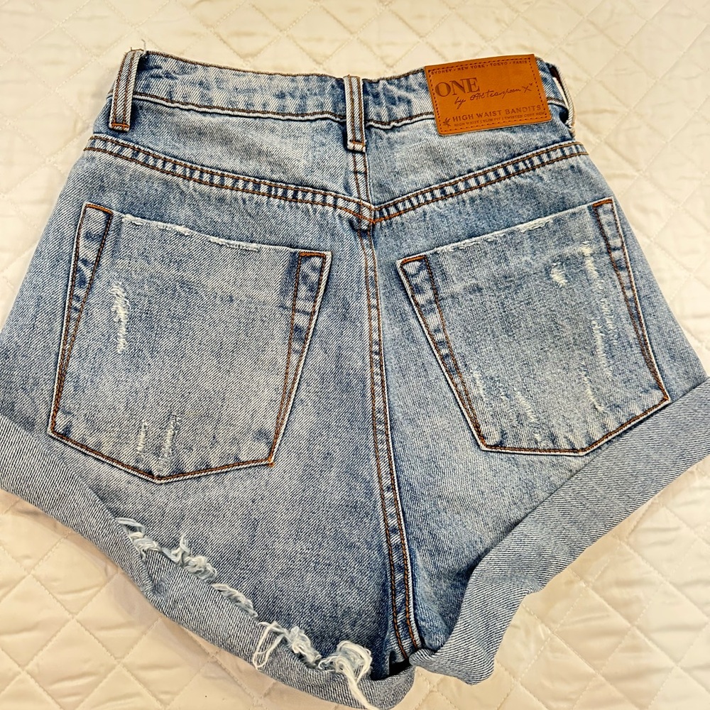 One Teaspoon Blue Jean Shorts Distressed High-Waisted - Picture 3 of 4